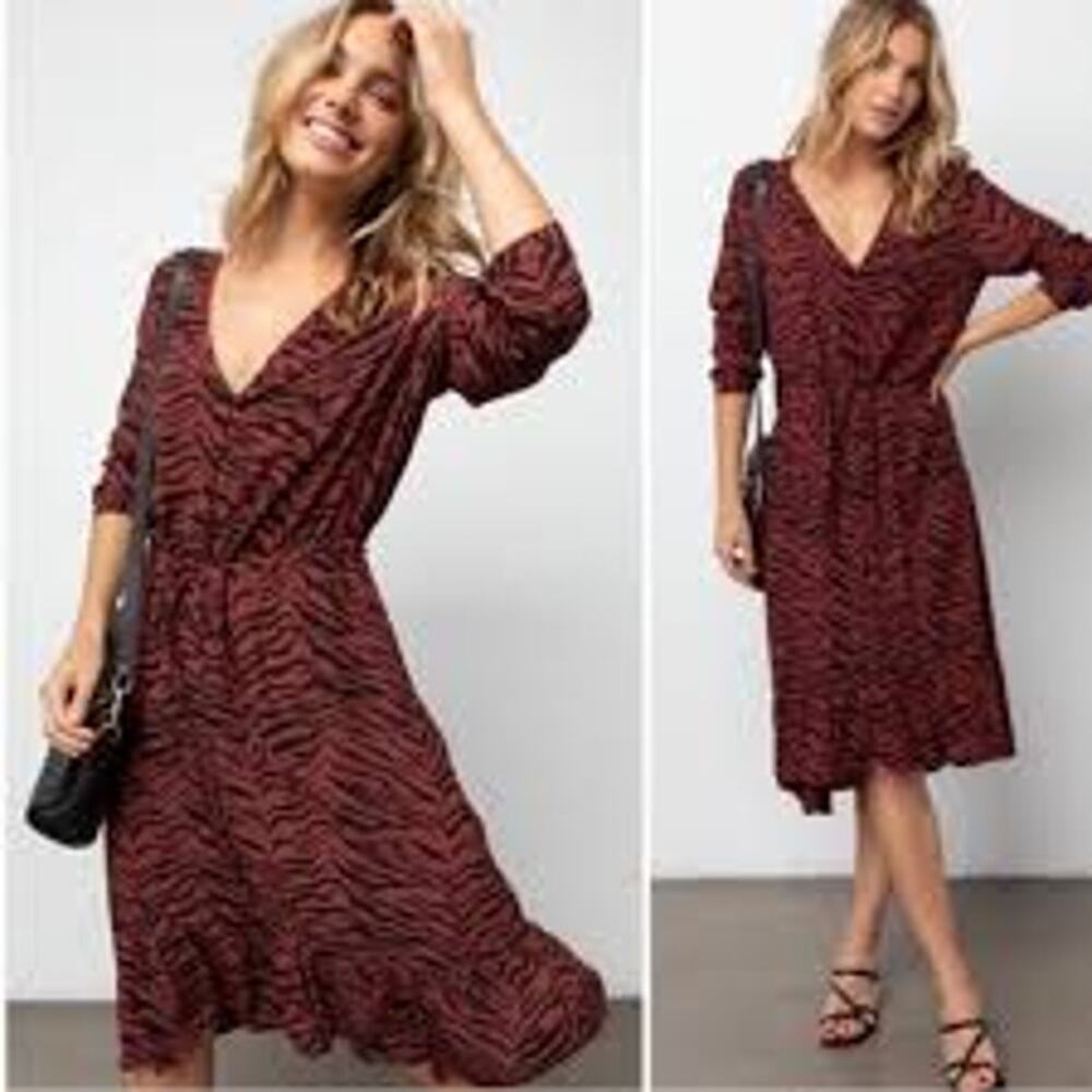 NEW Rails Jade High Low Button Front Midi Dress Rust Tiger Stripe SMALL